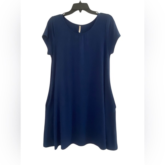 42Pops Blue Midi Dress with Crew Neck and Short Sleeves - Picture 1 of 9